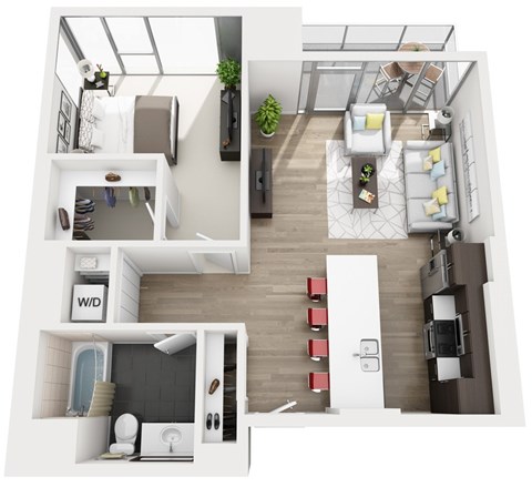 Floor plan for 1 bed, 1 bath, 795 sqft